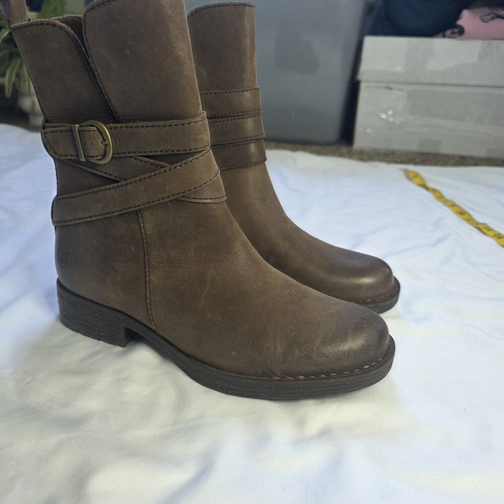 Born Shoes Women Size 6.5 Brown Leather Boots Ankle Buckle Straps